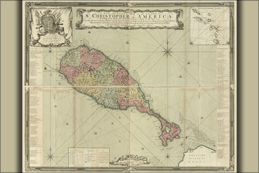 24"x36" Gallery Poster, map of St. Christopher & saint kitts 1753