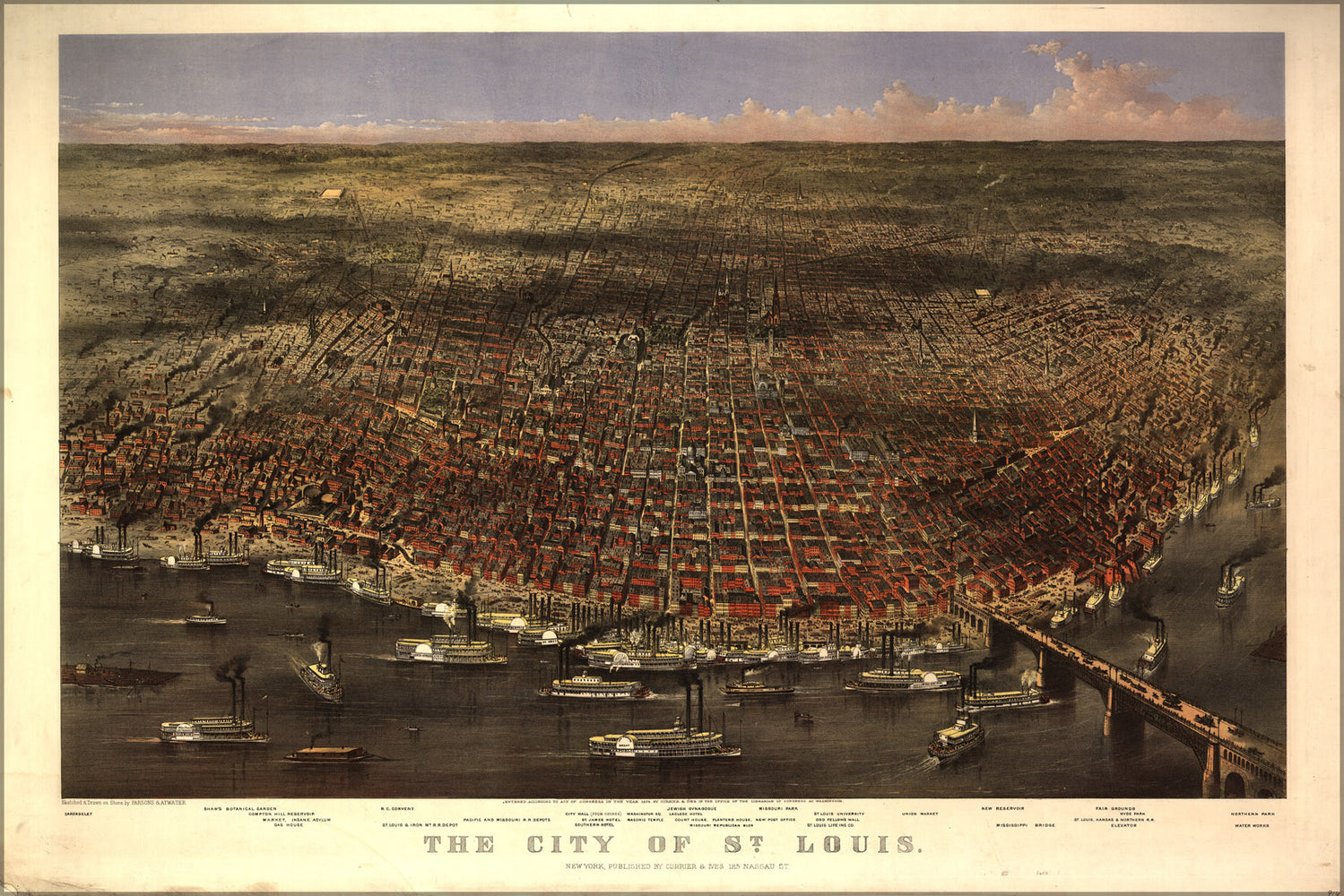 24"x36" Gallery Poster, map of St. Louis missouri 1874 currier & ives