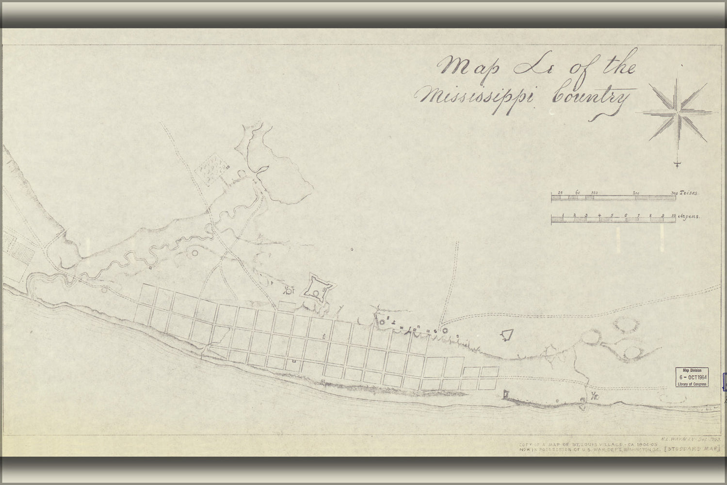 24"x36" Gallery Poster, map of St. Louis village, ca. 1804-05 saint louis