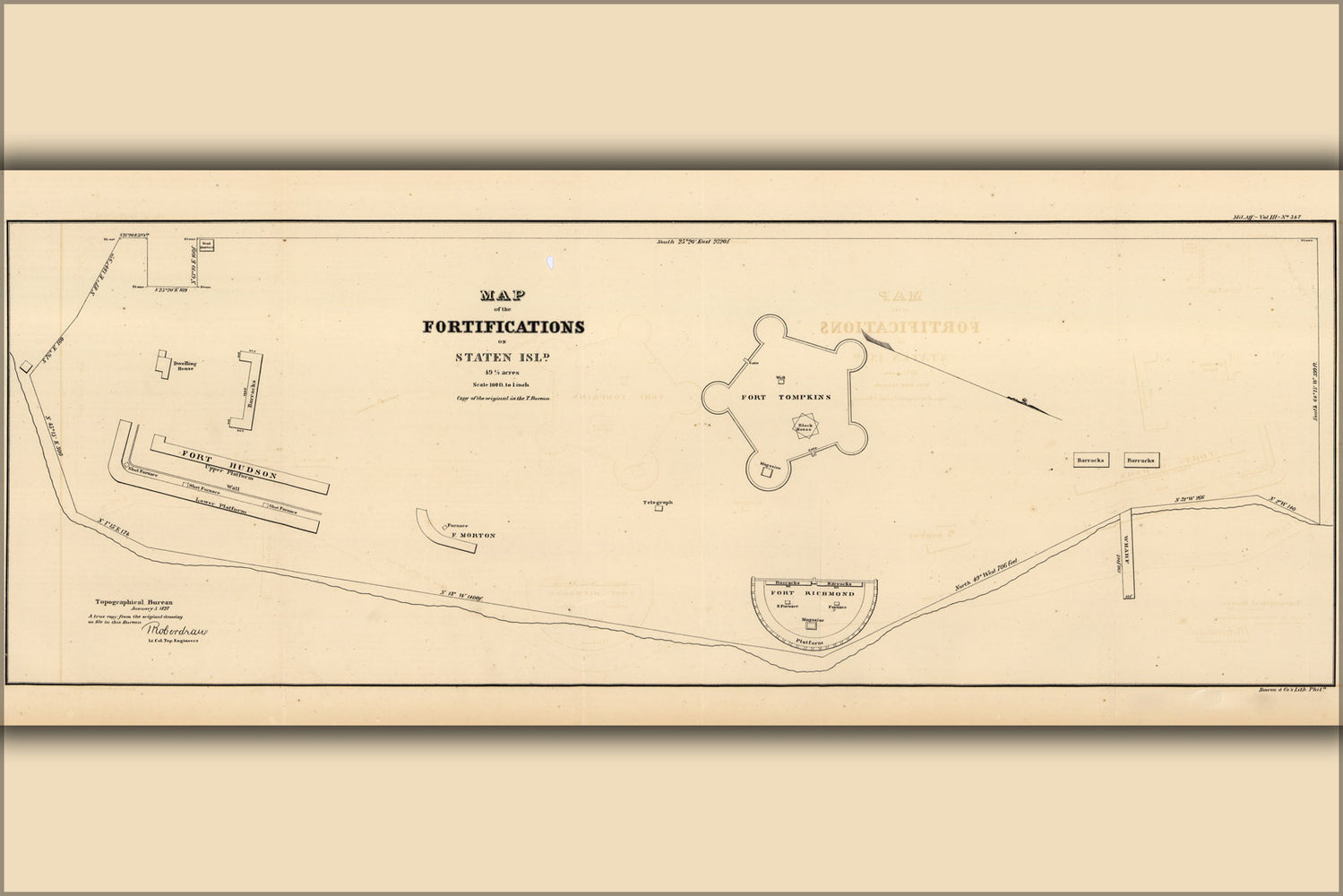 24"x36" Gallery Poster, map of Staten Island, new york 1827
