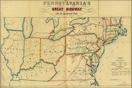 24"x36" Gallery Poster, map of Sunbury and Erie Railroad 1850