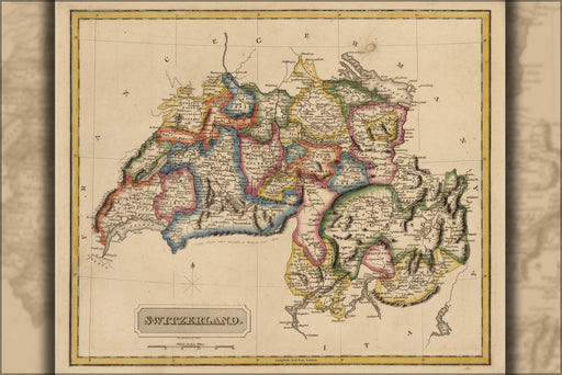 24"x36" Gallery Poster, map of Switzerland 1817