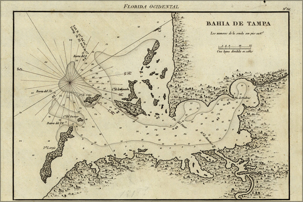 24"x36" Gallery Poster, map of Tampa Bay florida 1809