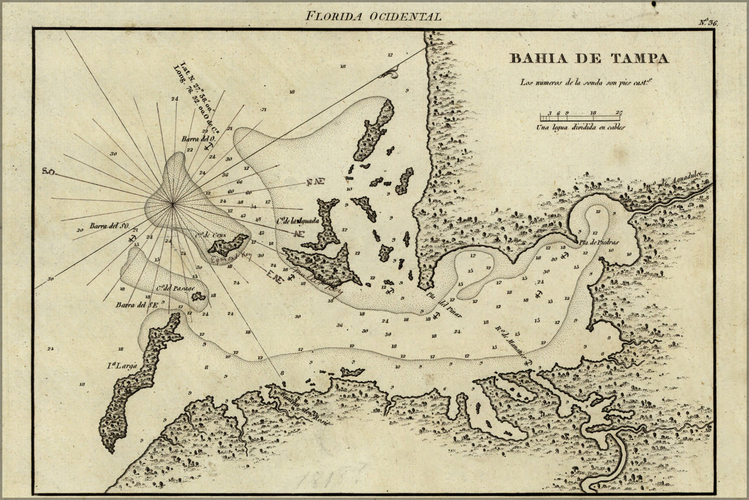 24"x36" Gallery Poster, map of Tampa Bay florida 1809