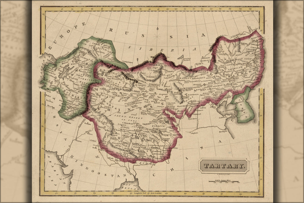 24"x36" Gallery Poster, map of Tartary mongolia 1817
