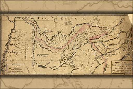 24"x36" Gallery Poster, map of Tennessee 1795