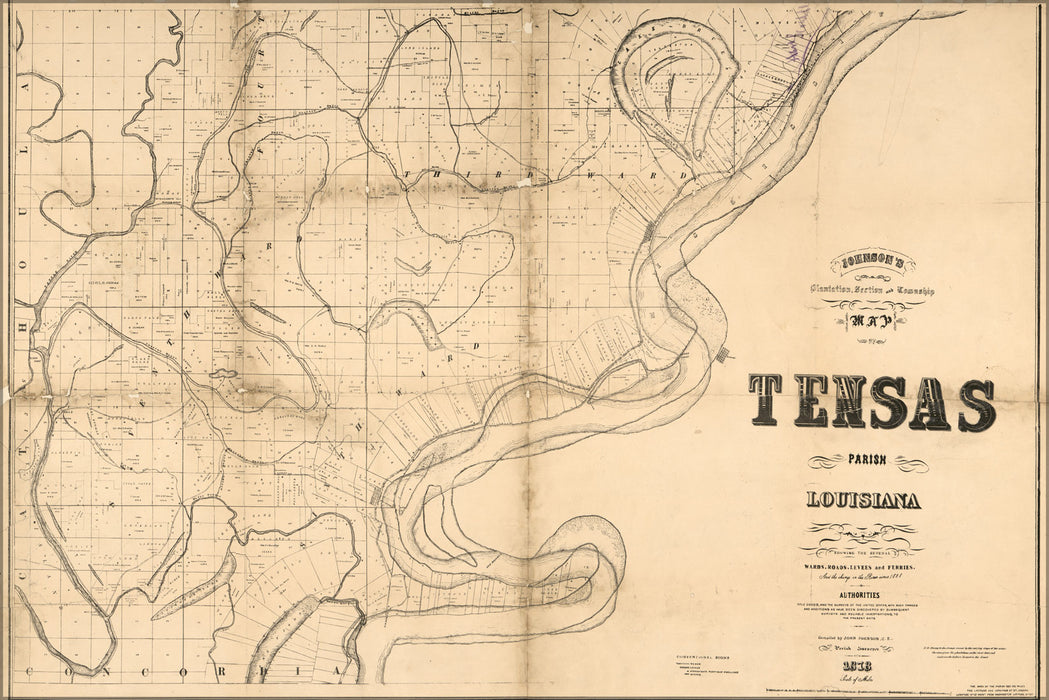 24"x36" Gallery Poster, map of Tensas Parish, Louisiana 1873