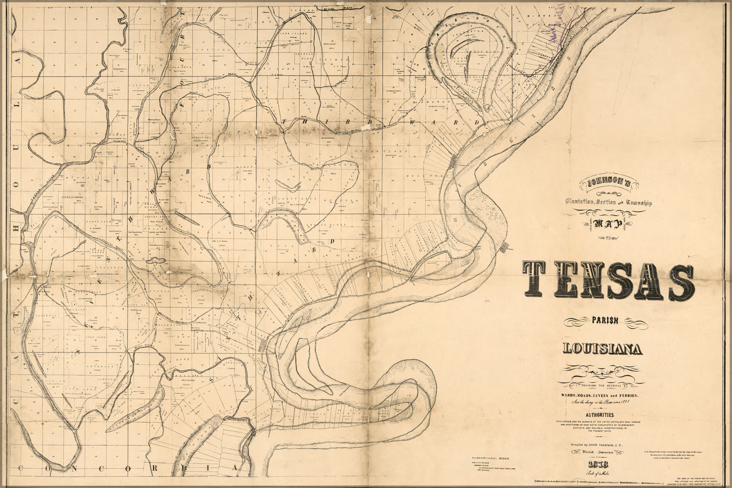 24"x36" Gallery Poster, map of Tensas Parish, Louisiana 1873