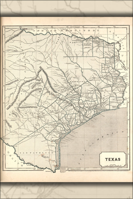 24"x36" Gallery Poster, map of Texas 1842