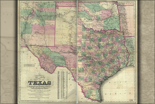 24"x36" Gallery Poster, map of Texas & Indian Territory oklahoma 1872