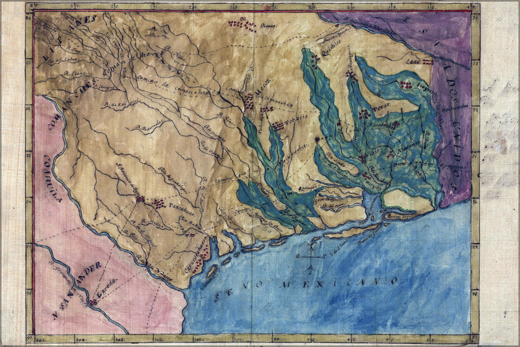24"x36" Gallery Poster, map of Texas by Stephen F. Austin 1822