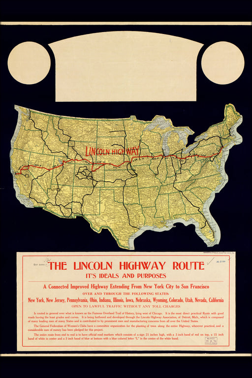 24"x36" Gallery Poster, map of The Lincoln Highway 1914