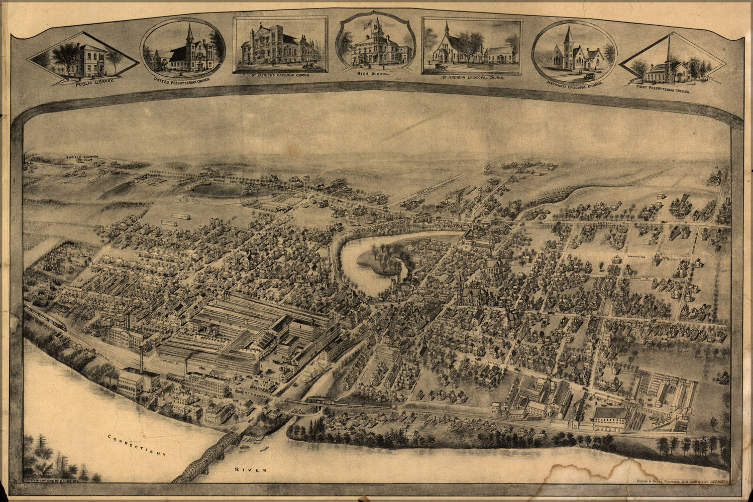 24"x36" Gallery Poster, map of Thompsonville enfield, Connecticut 1908