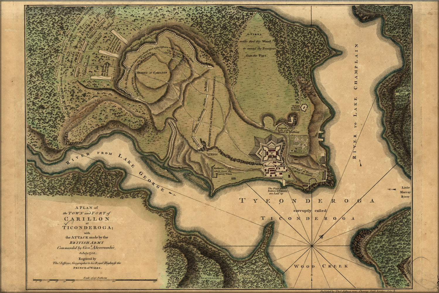 24"x36" Gallery Poster, map of Town & Fort Carillon at Ticonderoga 1768