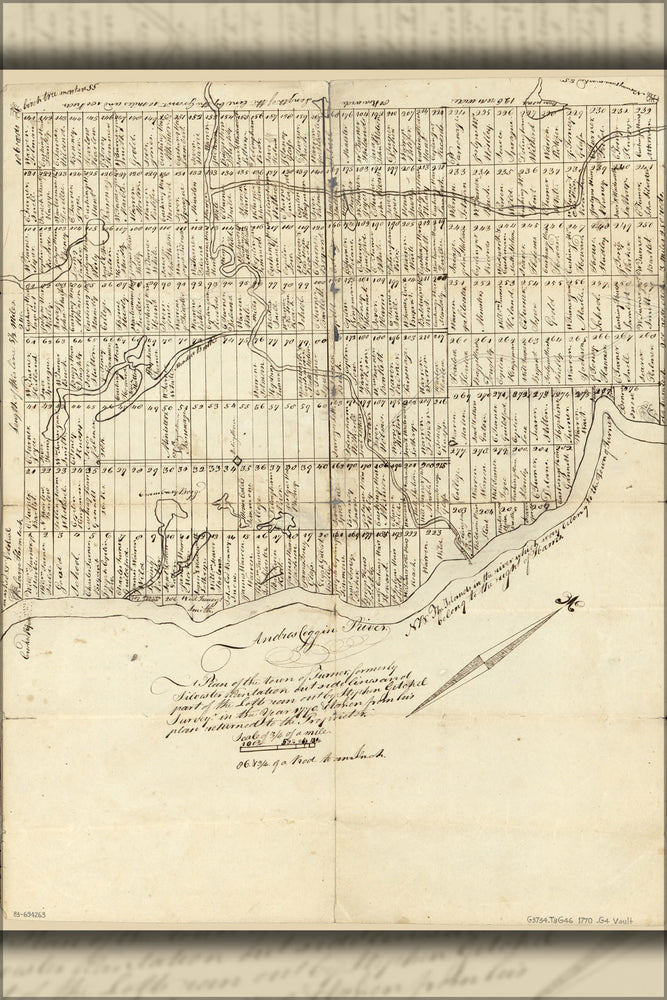 24"x36" Gallery Poster, map of Town of Turner maine 1770