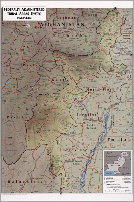 24"x36" Gallery Poster, map of Tribal Areas FATA Pakistan 2009