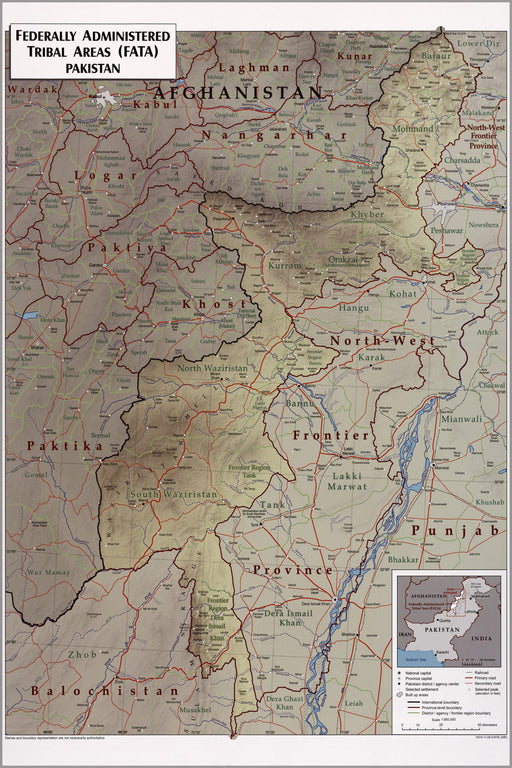 24"x36" Gallery Poster, map of Tribal Areas FATA Pakistan 2009
