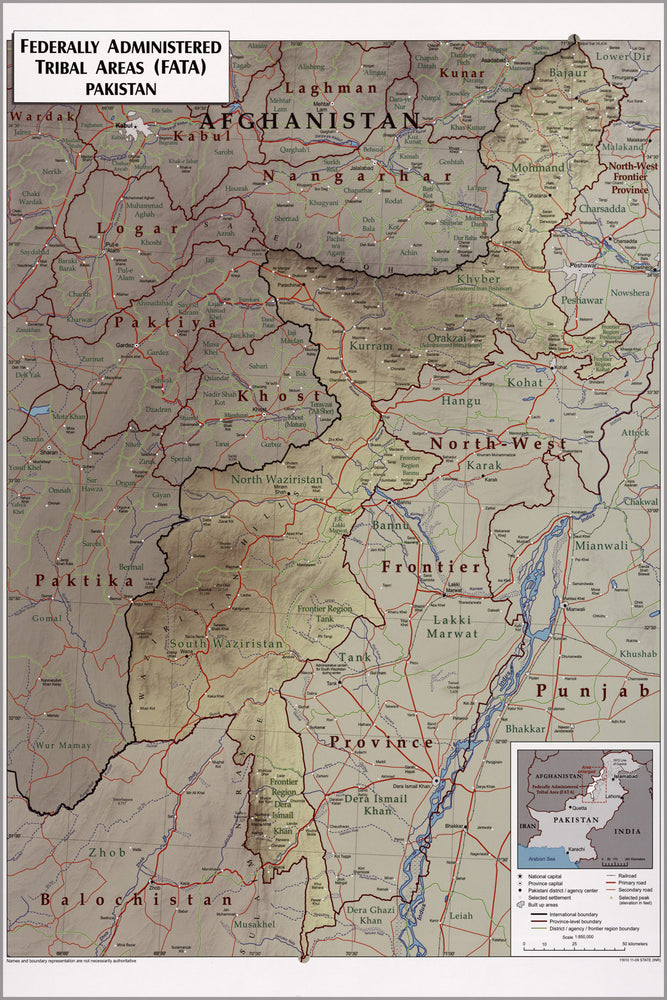24"x36" Gallery Poster, map of Tribal Areas FATA Pakistan 2009