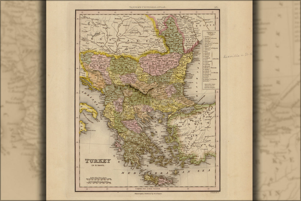 24"x36" Gallery Poster, map of Turkey 1844