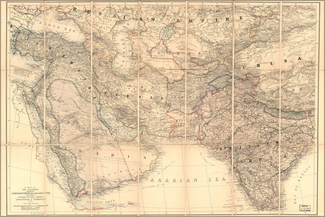 24"x36" Gallery Poster, map of Turkey Persia iraq iran india arabia 1885