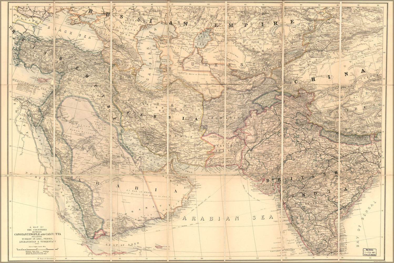 24"x36" Gallery Poster, map of Turkey Persia iraq iran india arabia 1885