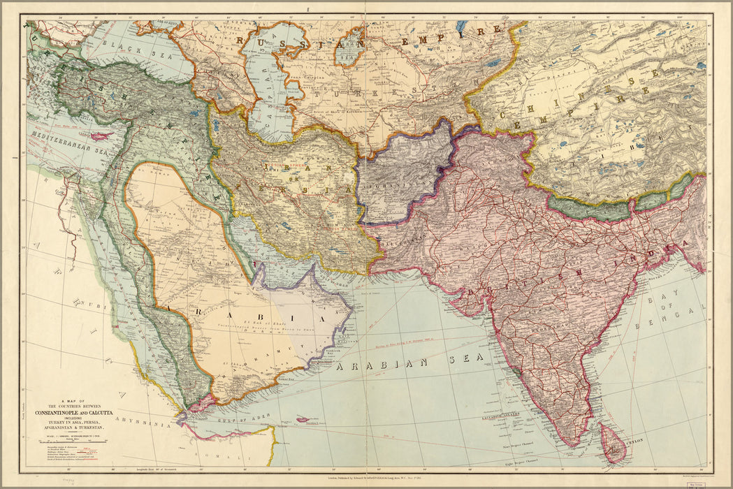 24"x36" Gallery Poster, map of Turkey Persia iraq iran india arabia 1912