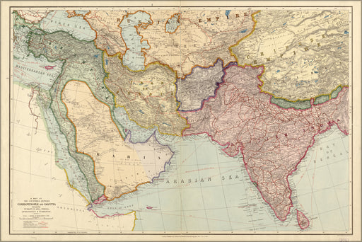 24"x36" Gallery Poster, map of Turkey Persia iraq iran india arabia 1912