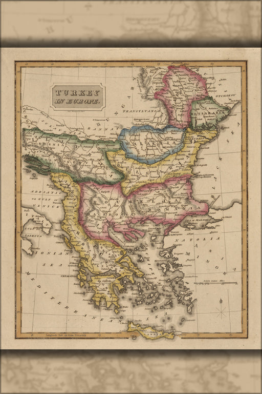 24"x36" Gallery Poster, map of Turkey in Europe greece macedonia 1817