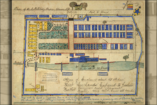 24"x36" Gallery Poster, map of U.S. military prison Elmira New york 1865