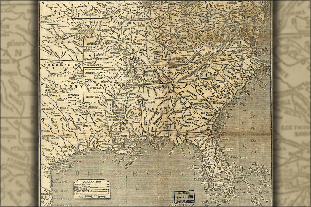24"x36" Gallery Poster, map of Union blockade of the Atlantic ocean 1861