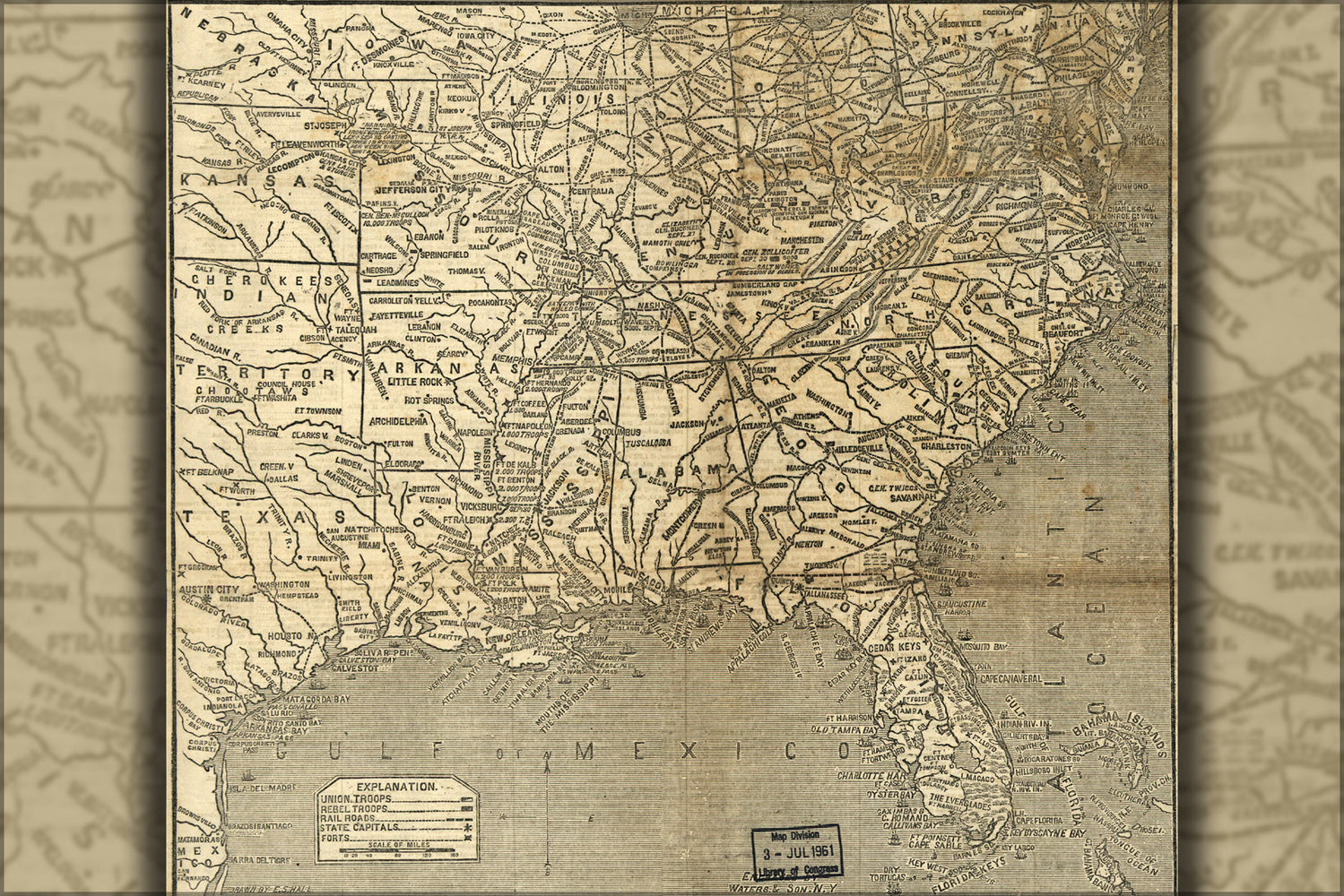 24"x36" Gallery Poster, map of Union blockade of the Atlantic ocean 1861