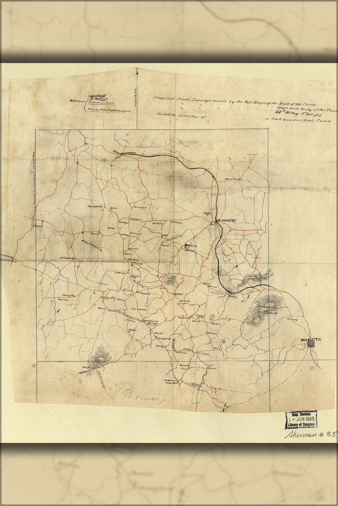 24"x36" Gallery Poster, map of Union kennesaw Mountain georgia June 1864