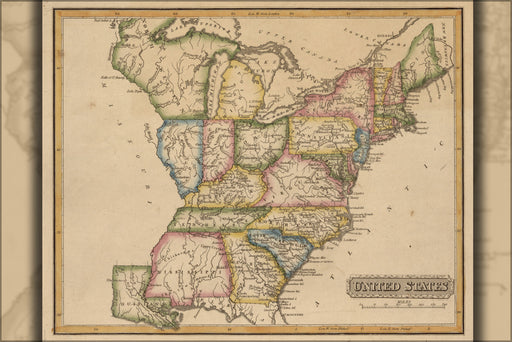 24"x36" Gallery Poster, map of United States 1817