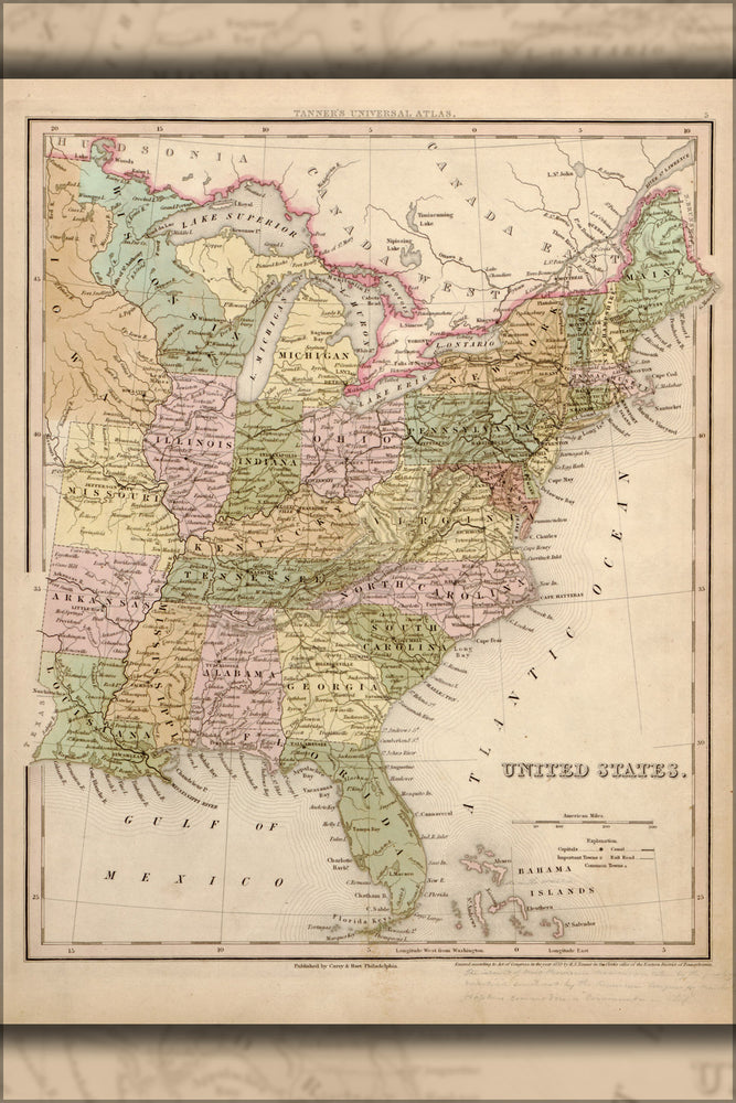 24"x36" Gallery Poster, map of United States 1844