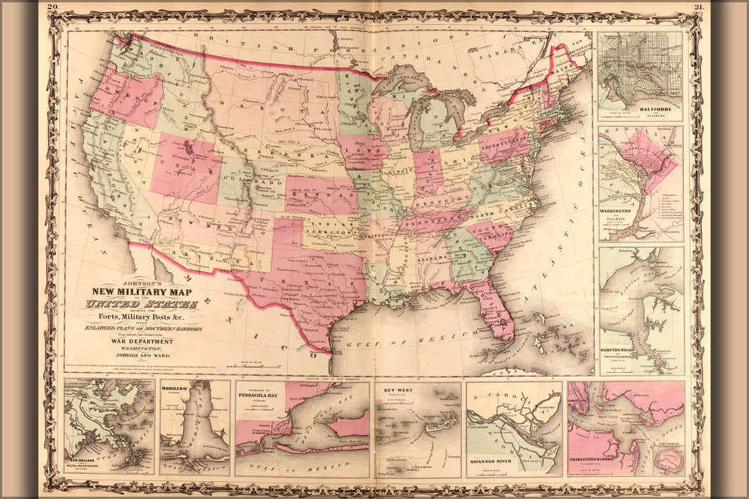 24"x36" Gallery Poster, map of United States 1862