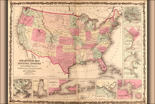 24"x36" Gallery Poster, map of United States 1862