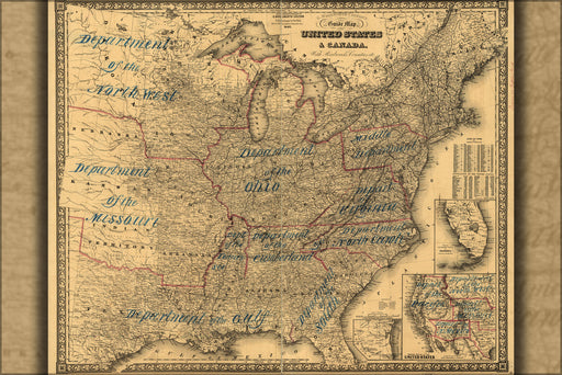 24"x36" Gallery Poster, map of United States & Canada with railroads 1862