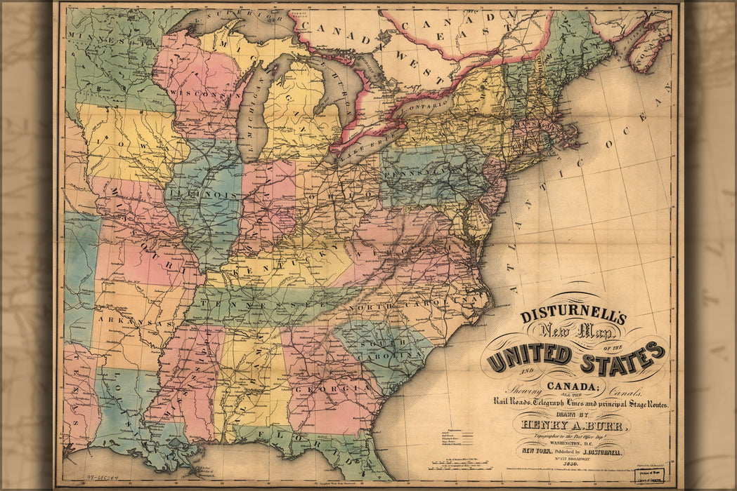 24"x36" Gallery Poster, map of United States and Canada 1850