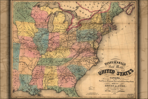 24"x36" Gallery Poster, map of United States and Canada 1850