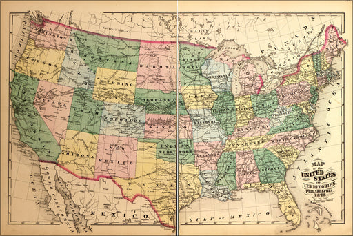 24"x36" Gallery Poster, map of United States of america 1878 P5