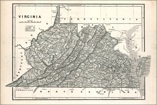 24"x36" Gallery Poster, map of Virginia 1842