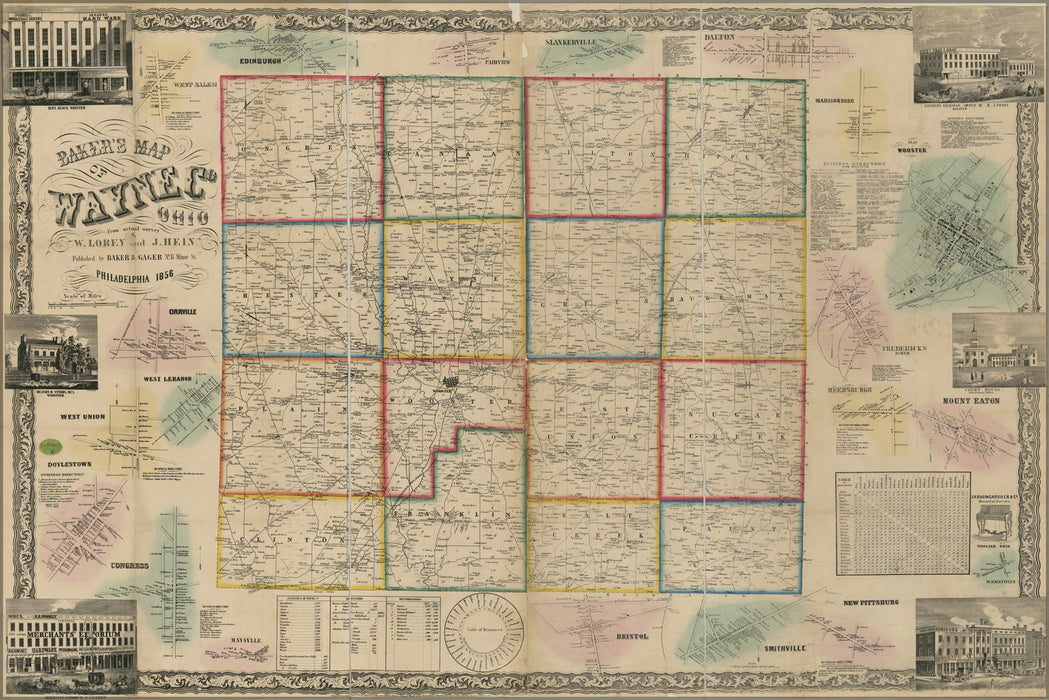 24"x36" Gallery Poster, map of Wayne County Ohio 1856