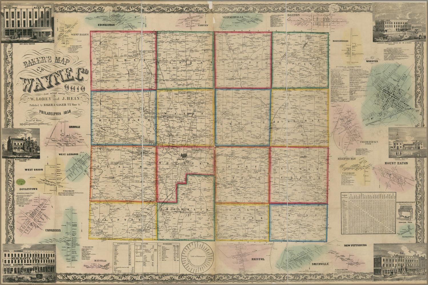 24"x36" Gallery Poster, map of Wayne County Ohio 1856