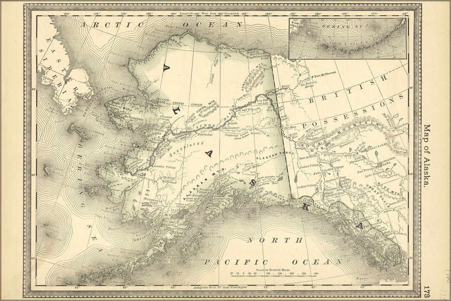 24"x36" Gallery Poster, map of alaska 1881