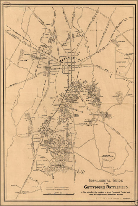 24"x36" Gallery Poster, map of all monuments Gettysburg battle field 1899