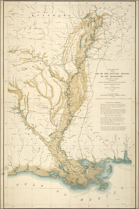 24"x36" Gallery Poster, map of alluvial region of the Mississippi river 1861