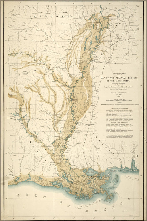 24"x36" Gallery Poster, map of alluvial region of the Mississippi river 1861