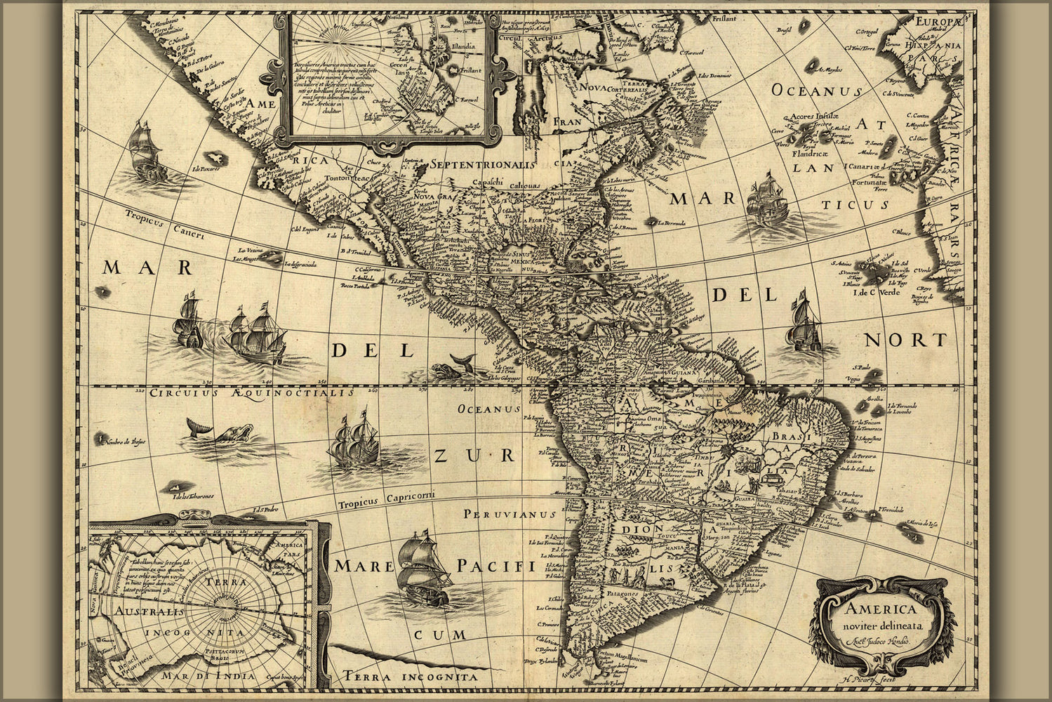 24"x36" Gallery Poster, map of america pre united states 1640