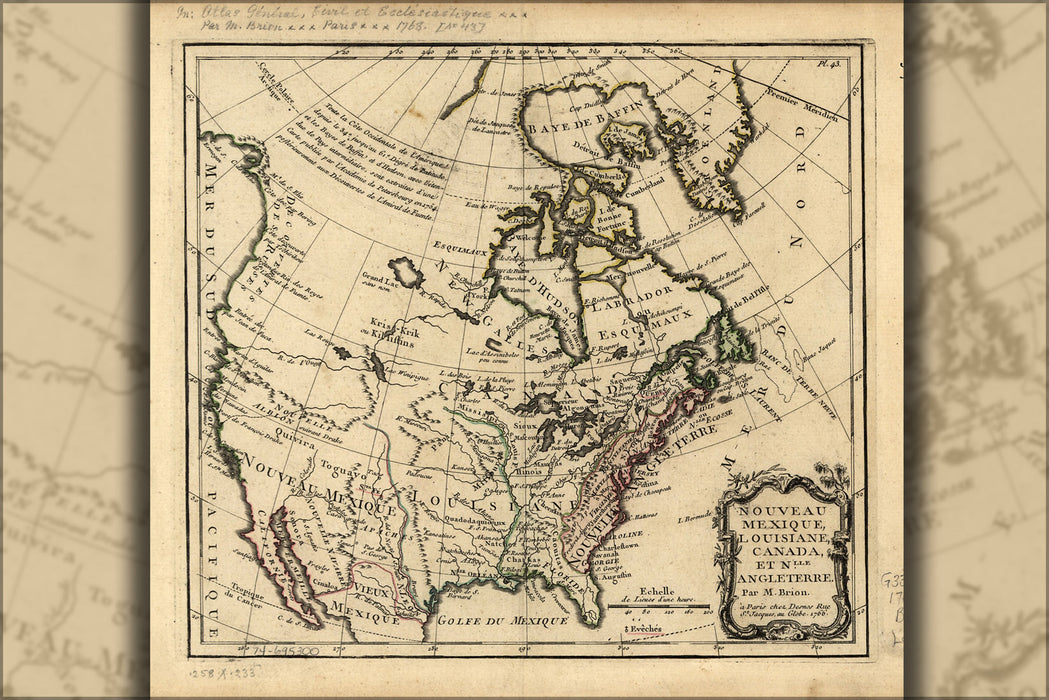 24"x36" Gallery Poster, map of america pre united states 1766 in french
