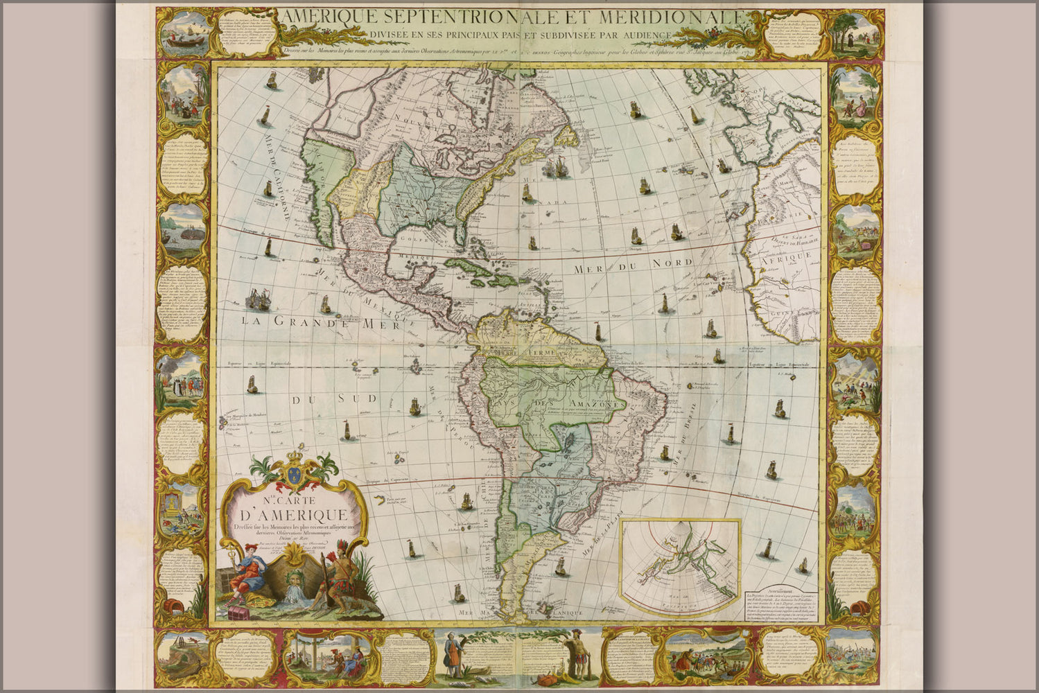 24"x36" Gallery Poster, map of america with united states 1781